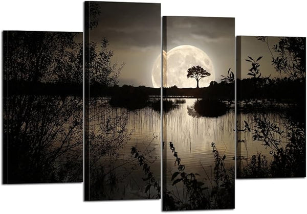 KREATIVE ARTS - 4 Pieces Canvas Prints Wall Art Big Moon over