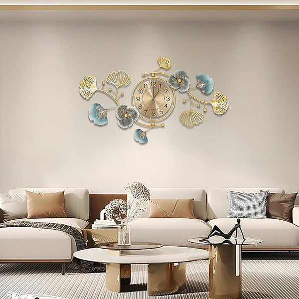 QXSXKJ 3D Metal Wall Decor with Silent Clocks, Retro Gold