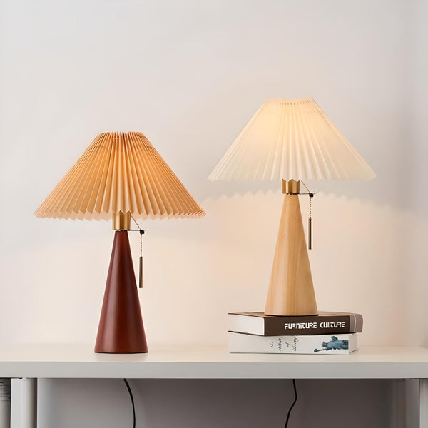 Modern Nordic Pleated Table Lamp – Solid Wood Desk Light with Fabric Shade